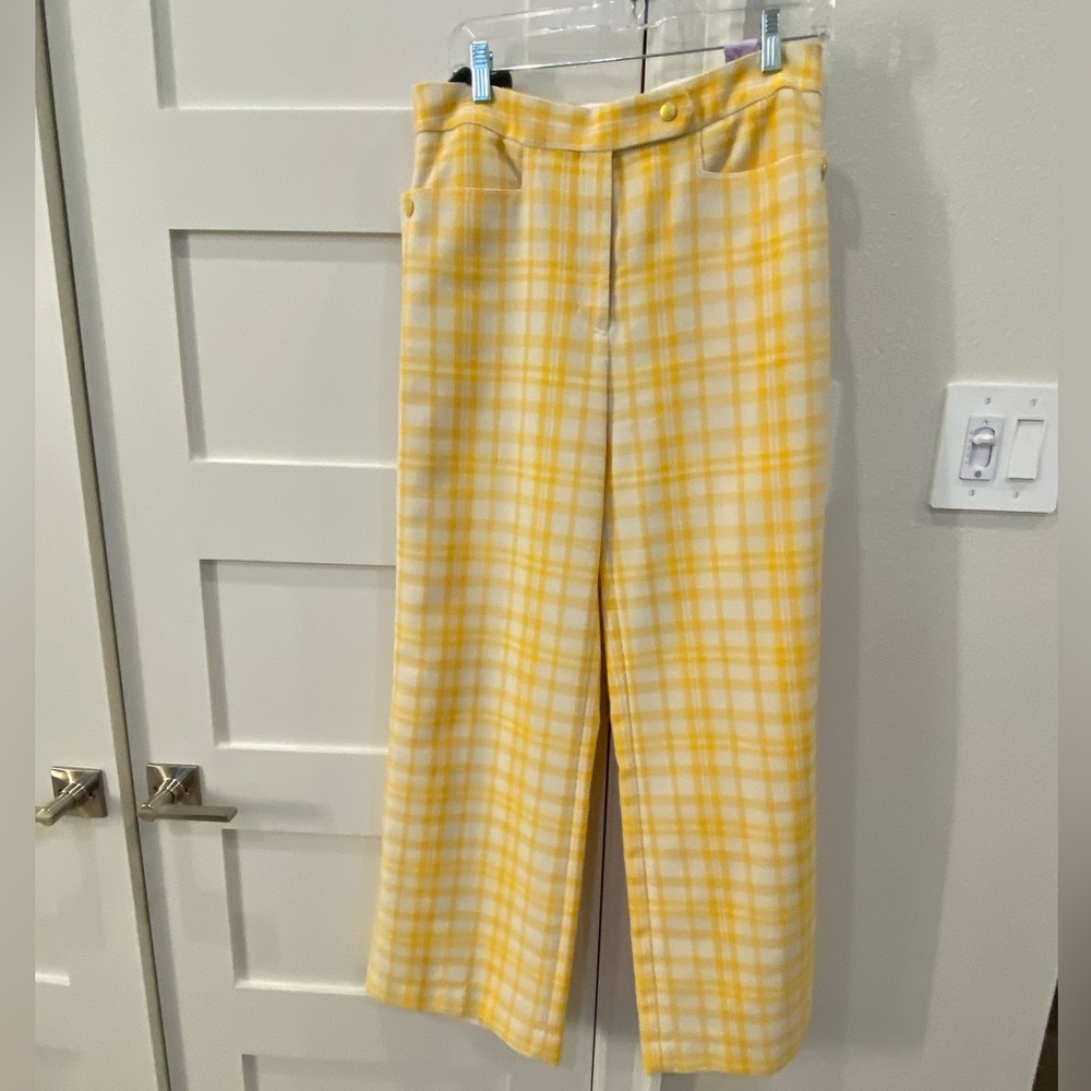 Tory Burch Yellow/White Plaid Trousers Size 8